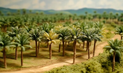 Obraz premium A detailed model of a palm tree landscape with a dirt path.