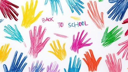 Child's Naive Chalk Drawing with BACK TO SCHOOL Text on White Paper