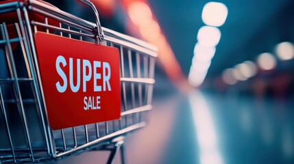 Cartoonish Shopping Cart with a SUPER SALE Sign