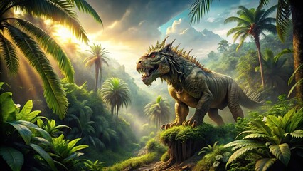 fantastic beast in tropical jungle, low angle view