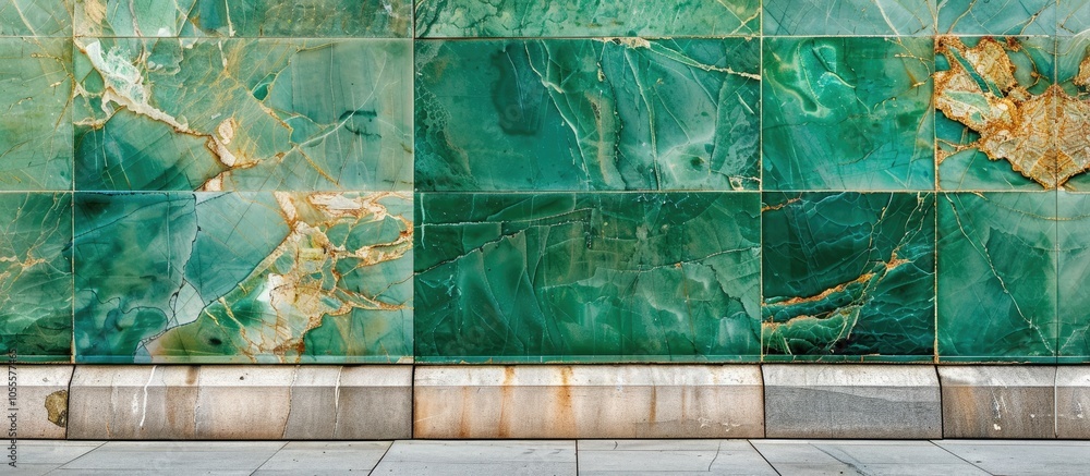 Aufkleber A section of vibrant green onyx stone cladding captured in a copy space image outside a building