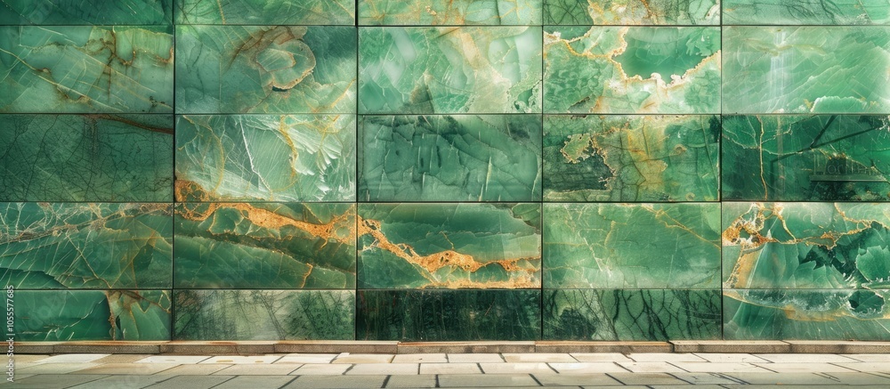 Aufkleber a section of vibrant green onyx stone cladding captured in a copy space image outside a building