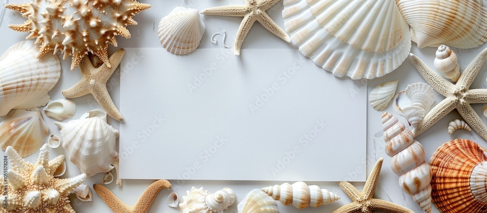 Poster shells a starfish and white paper with a copy space image