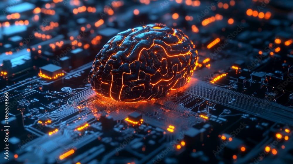 Poster brain neural circuit and with ai letters in a quantum computing system,