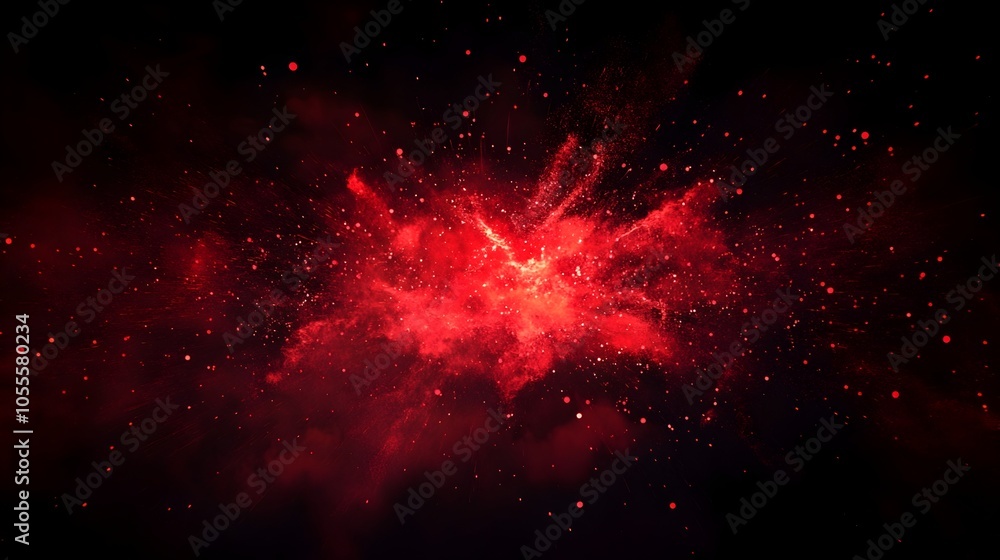 Poster intense red firework blast with glowing core in dark background
