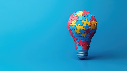 Puzzle Light Bulb on Blue Background