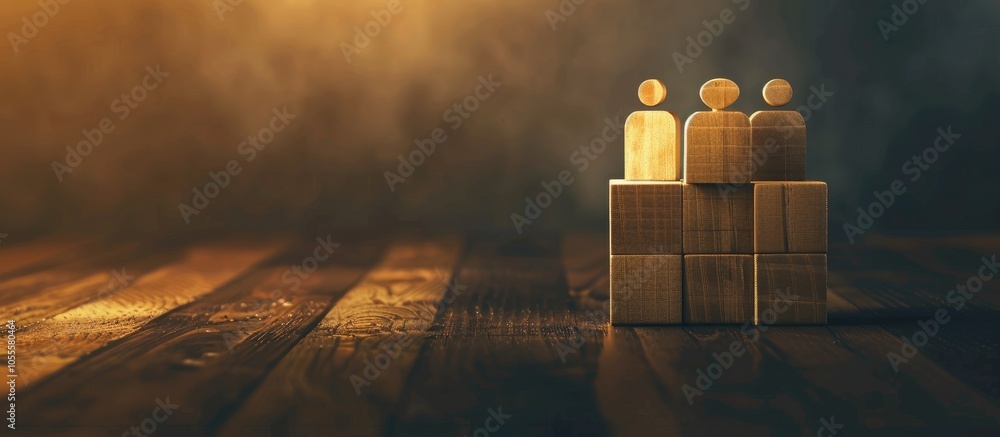 Poster team collaboration symbol displayed with a message on wooden blocks against a dark backdrop creating