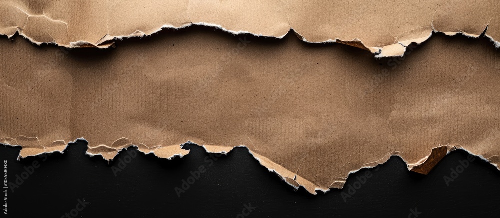 Poster beige recycled craft paper with torn edges centered on a black background for copy space image