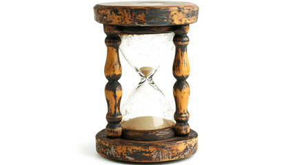 Classic hourglass with sand flowing, isolated on a white background. Symbol of time, patience, and countdowns in a clean, minimalistic setting.
