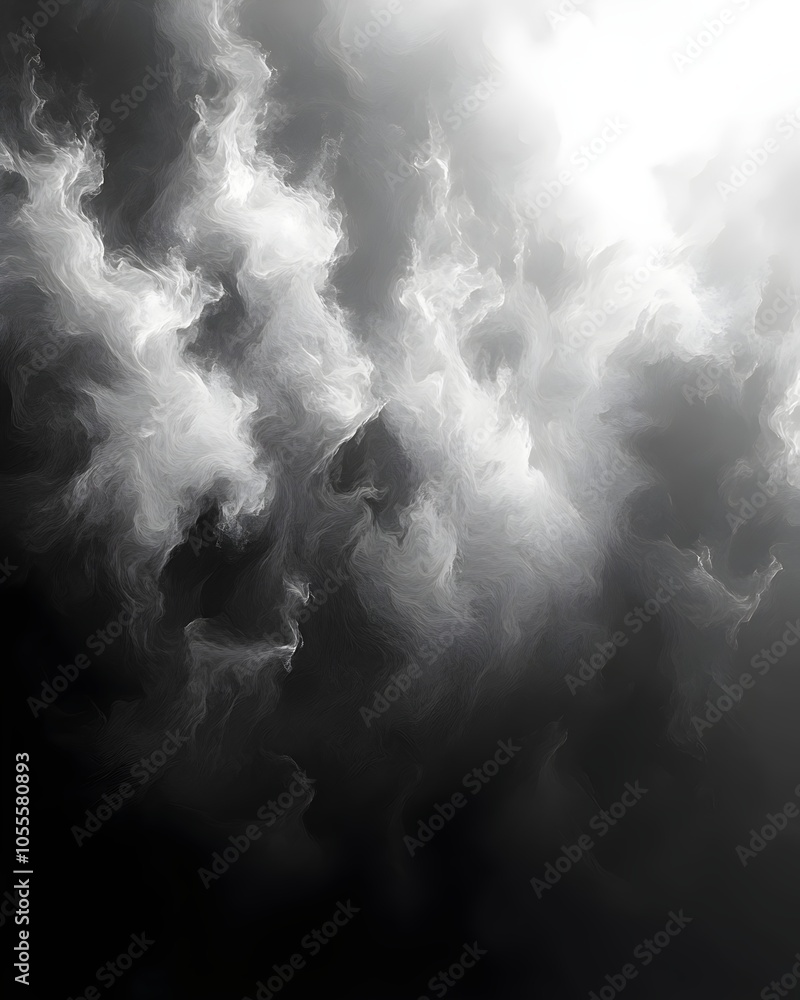 Poster an ethereal swirl of clouds in shades of gray and white, creating a dramatic and moody atmosphere il