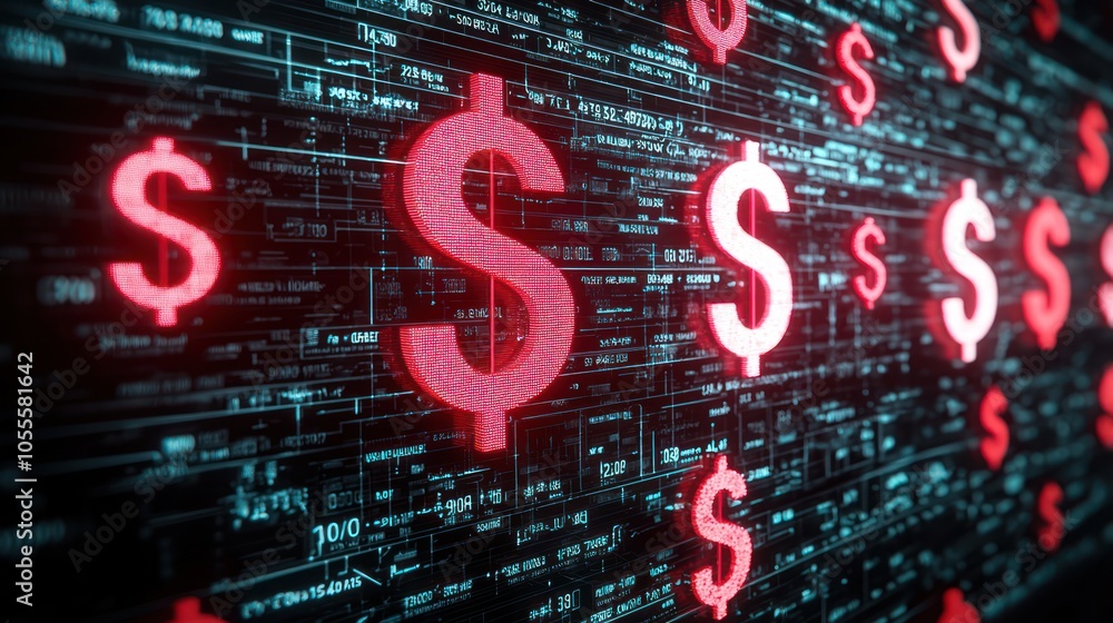 Poster illuminated currency symbols on abstract price tags poster with copy space in 32k resolution
