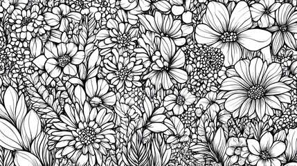 Vibrant Floral Patterns with Blooming Botanical Petals and Foliage in Nature