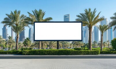 Blank advertising billboard in front of a classic building facade in madrid,ideal for mockups 