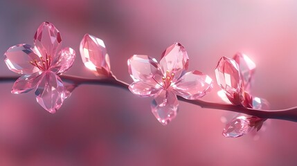 Minimalist Anime-Inspired Crystal Cherry Blossom Branch in Soft Pink Hues