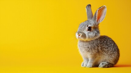 Obraz premium Small Gray Rabbit On A Yellow Background