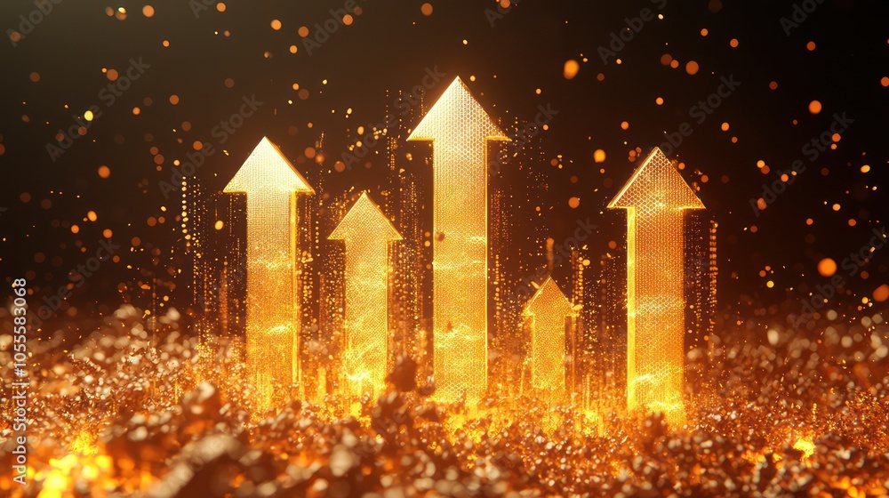Poster futuristic graph arrow heads upward with copy space poster in c4d digital art - high luminosity conc