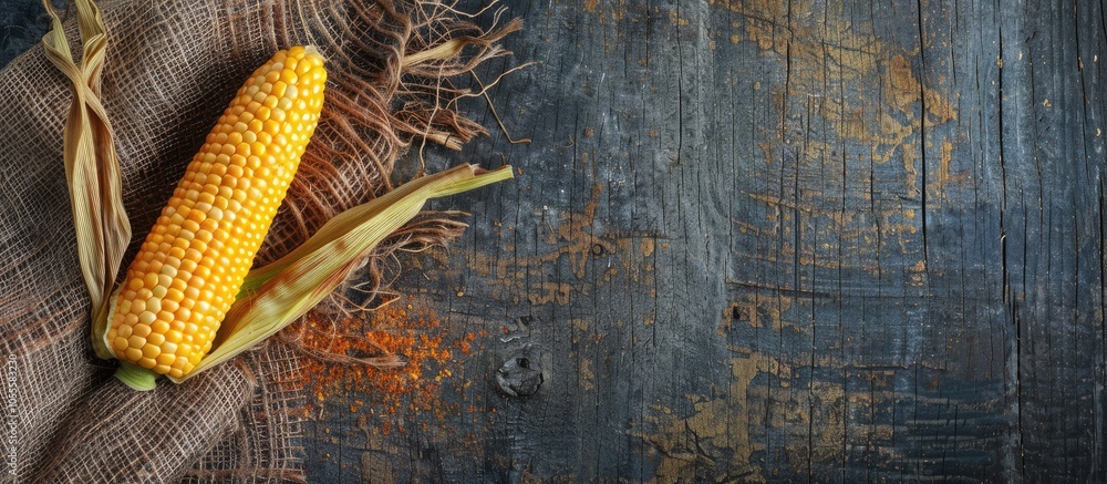 Poster freshly boiled corn cob a natural appetizer or snack on a rustic table with copy space image of a me