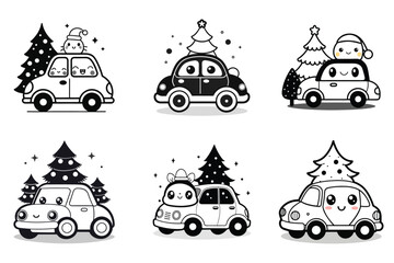 Vector illustration Christmas car Merry image gifts Christmas tree