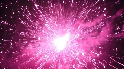 Bright Pink and Silver Firework Explosion with Radiant Spark Trails on Black Backdrop