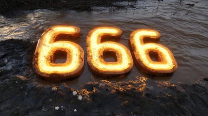Glowing Numbers 666, Three Dimensional Figure, Number Six, Numerology, Evil Omen, Symbolism