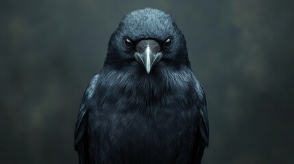A black bird with an angry expression on its face