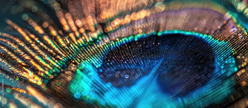 Poster macro view of a splendid peacock feather with copy space image