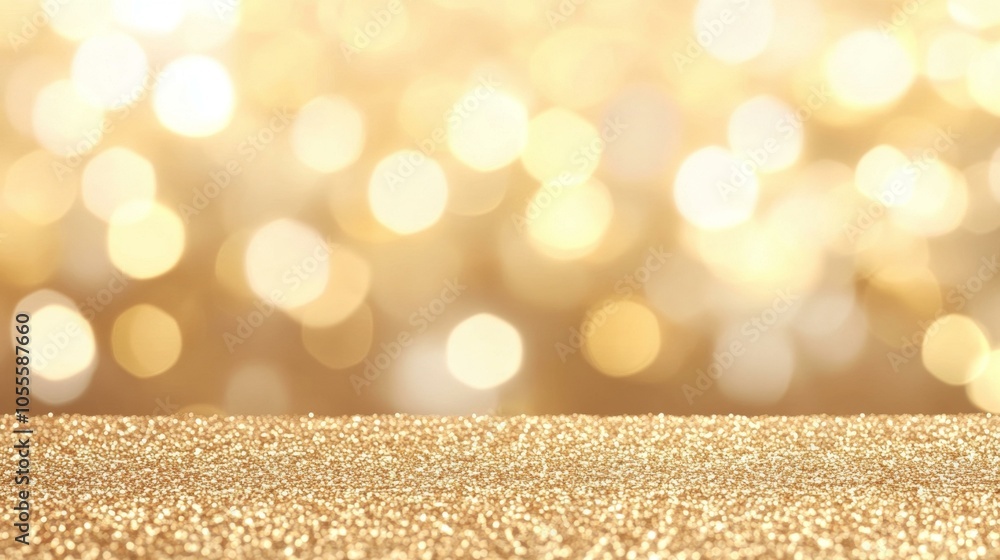 Poster sparkling gold glitter background with soft bokeh lights creating a festive and elegant atmosphere.