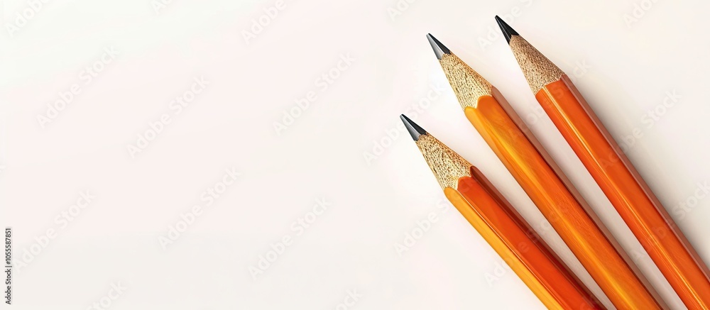 Poster three pencils displayed with copy space image on white background