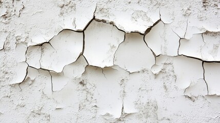 Obraz premium Close up detail of cracked white paint on a plaster wall showcasing architectural decay and the passage of time