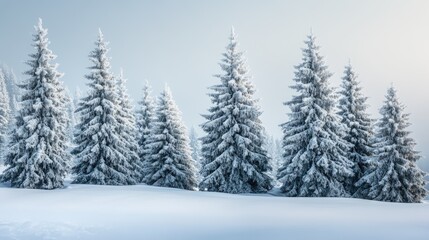 Naklejka premium Snow draped fir trees in a serene winter landscape