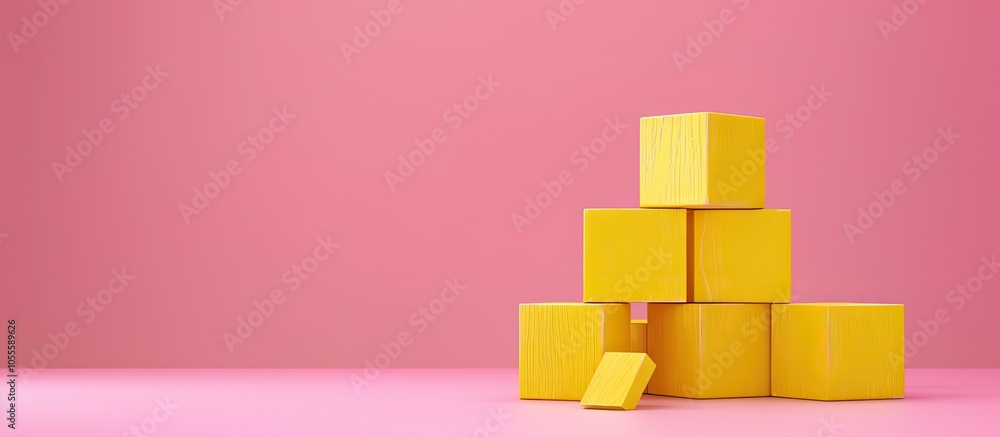 Poster yellow wooden cubes with a pink background display an apply now message creating a symbolic concept 