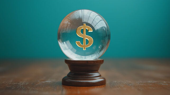 Crystal ball with dollar signs inside, symbolizing financial forecasting of value and price trends