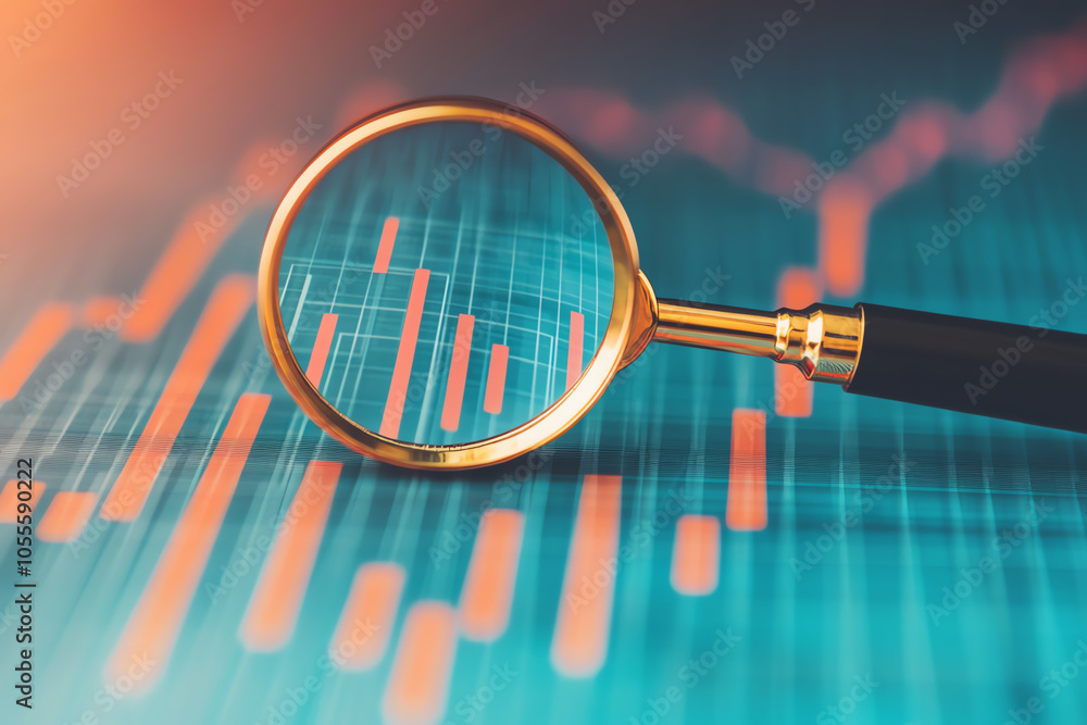 Aufkleber magnifying glass on a price forecast chart, emphasizing the scrutiny in future cost and value analys