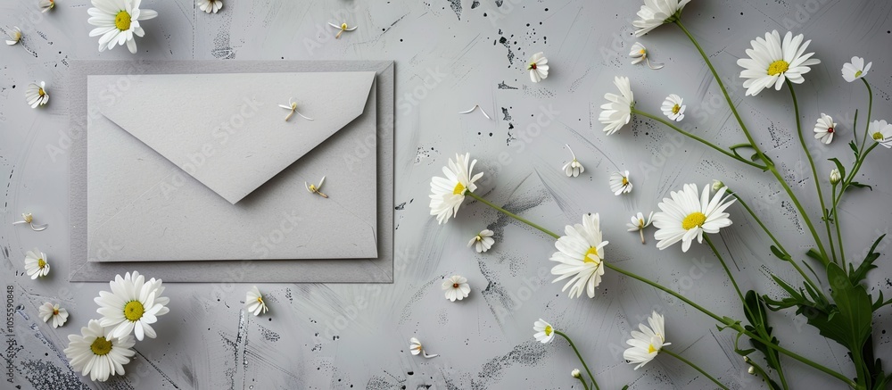 Poster create a mockup featuring an invitation or card against a concrete backdrop with a gray envelope and