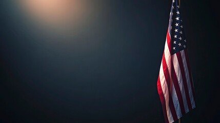 usa flag in dark background, grim, moody, gradient, neutral light, subtle light coming from back, gradient background.Generative ai