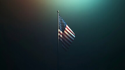 usa flag in dark background, grim, moody, gradient, neutral light, subtle light coming from back, gradient background.Generative ai