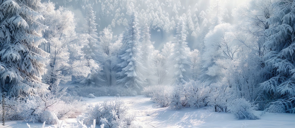 Poster snowy landscape in a tranquil forest setting with plenty of copy space image