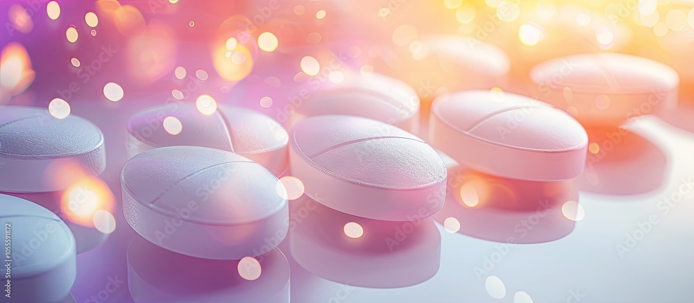 Poster glucosamine and chondroitin tablets for collagen with soft focus on a bright paper background in a c