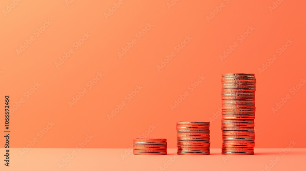 Poster table with stacked coins and a line chart, symbolizing financial projections and cost value assessme