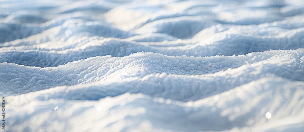 Poster winter landscape featuring textured snow on the ground with intricate patterns sculpted by the wind 
