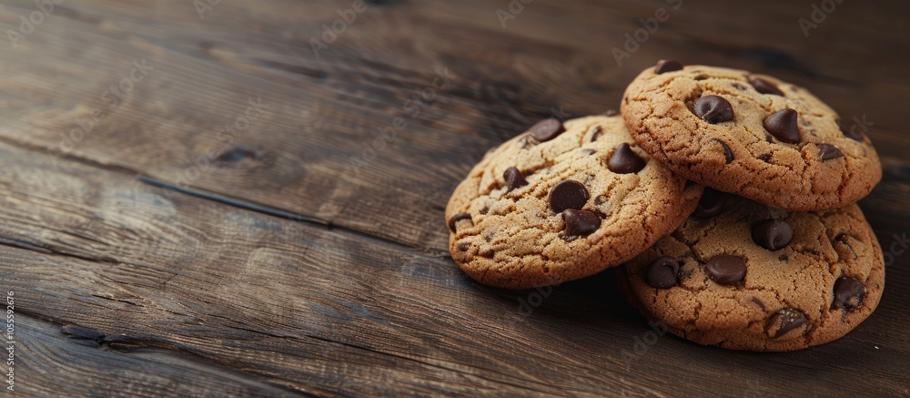 Poster chocolate chip cookies placed on a table for a copy space image
