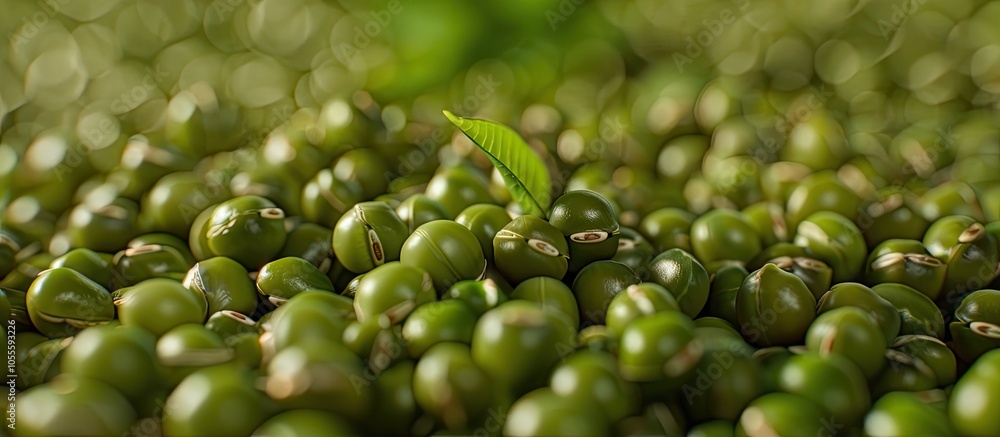 Poster copy space image featuring a stack of mung beans in the center