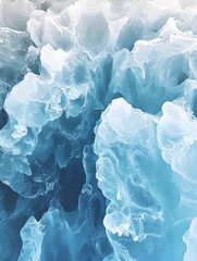 Close-up of textured ice formations in shades of light blue and white, creating a mesmerizing abstract background that evokes a sense of calm and tranquility.