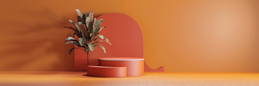 Minimalist product display with orange and green tones  perfect for showcasing autumnal products   