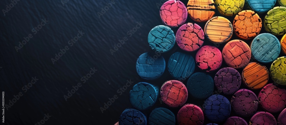 Poster colorful background with wine corks for a copy space image
