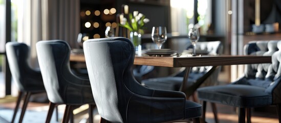 Enhance your dining space with chic Bassett dining chairs reflected in a stylish copy space image showcasing their modern sleek design and sturdy build ideal for a contemporary look