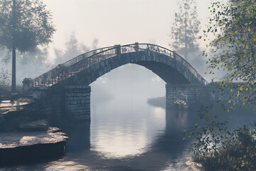 Fototapeta premium The stone bridge, built by the hands of the builders, stretches across the river, as beautiful as the picture in your imagination.