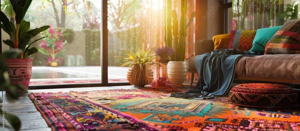 Poster enhance your area with a bohemian vibe with this colorful interior copy space image featuring a cont