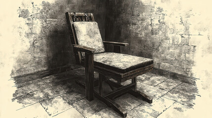 Dark history concept with electric chair torture device sketch for historical or educational design