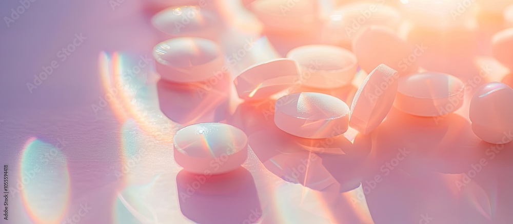 Poster glucosamine and chondroitin tablets for collagen with soft focus on a bright paper background in a c